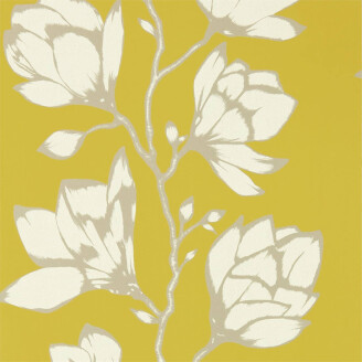 Lustica randig blommig tapet på en gul bakgrund kuva
