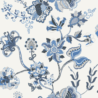 Sandudd orientalisk blommatapet med blå och grå detaljerade orientaliska blommor kuva