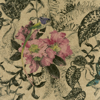 Hedgerow kultainen kukkatapetti 1838 Wallcoverings kuva