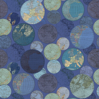 Globes Gathering sininen maapallotapetti Rebel Wallsilta R13883 kuva
