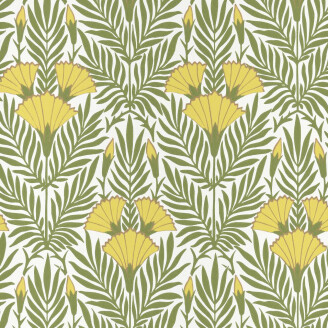 Floral Fanfare vihrea keltainen kukkatapetti 1838 Wallcoveringsilta 2311 171 01 kuva
