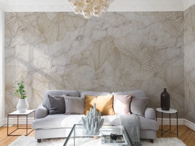 Opulence vaalea marmorinen graafinen muraltapetti olohuoneeseen Rebel Wallsilta R17094