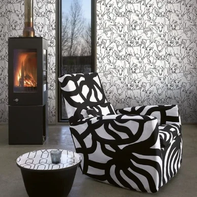 Iltavilli tapetti Marimekolta musta valkoisena kuva