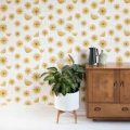 Dandelion Mobile keltainen retro kukkatapetti Miss Printilta