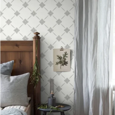 Linne harmaaruudullinen kukkatapetti Borastapeterilta image