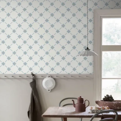 Linne sininen kukkatapetti ruudulla Borastapeterilta image