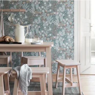 Korallang sininen kasvitapetti Borastapeterilta kuva