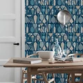 Pottery varikas sininen graafinen tapetti Borastapeterilta