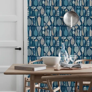 Pottery varikas sininen graafinen tapetti Borastapeterilta kuva