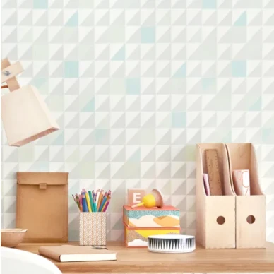 Katinka harmaa turkoosi vihrea kolmiotapetti lastenhuoneeseen Majvillanilta kuva