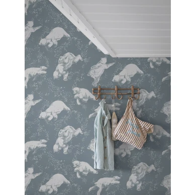 Lasten tapetti Polarn sininen elaintapetti Borastapeterilta 6292 kuva