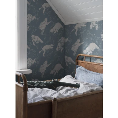 Lastenhuoneen tapetti Polarn sininen jaakarhutapetti Borastapeterilta 6292 kuva