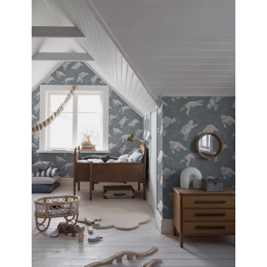 Sininen tapetti Polarn lastenhuoneeseen Borastapeterilta 6292 kuva