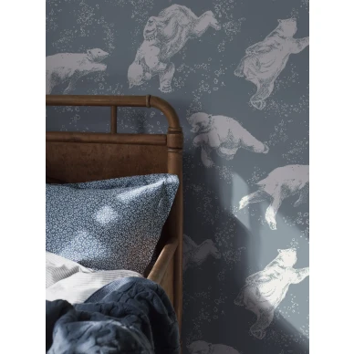 Sinivalkoinen lastentapetti Polarn jaakarhutapetti Borastapeterilta 6292 kuva