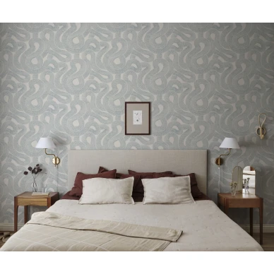 S10330 sininen kuviotapetti makuuhuoneessa image