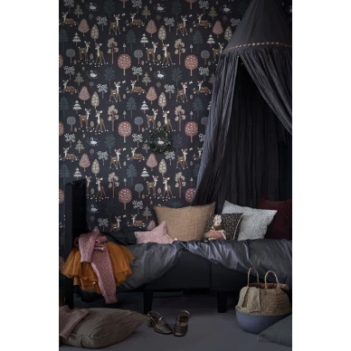 Majvillan Golden Woods deep grey tapet kuva