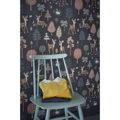 Majvillan Golden Woods deep grey tapet kuva