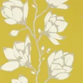 Lustica randig blommig tapet på en gul bakgrund