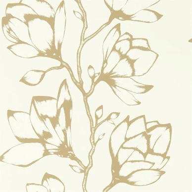 Lustica randig blommig tapet på ljus bakgrund med beige blommor kuva