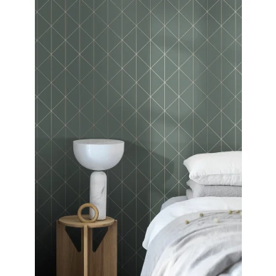 Borastapeter Diamonds tummanvihrea tapetti makuuhuoneessa kuva