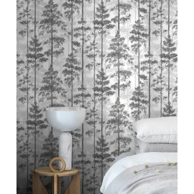 Pine träd tapeter på vit bakgrund med svart trä. image
