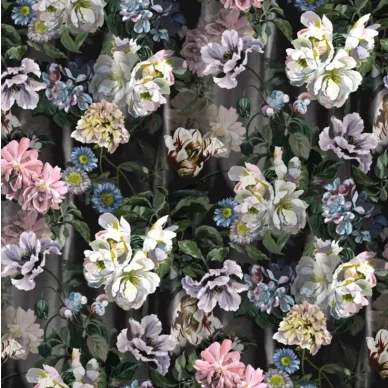 svart blommig tapet Delft Flower Grande med färgglada blommor. image