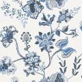 Sandudd orientalisk blommatapet med blå och grå detaljerade orientaliska blommor