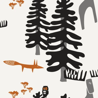 Sandudd Helge älg barntapet på vit med grå hjortar och orange rävar kuva