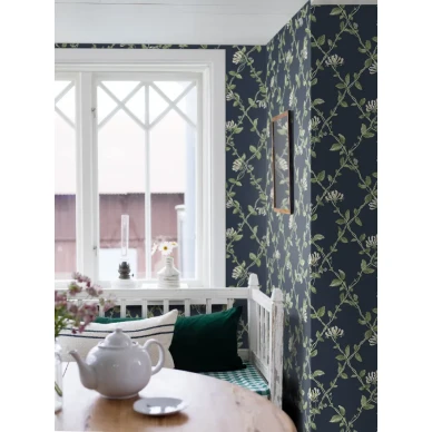 blommig tapet Honeysuckle på en mörkblå bakgrund och vita blommor image