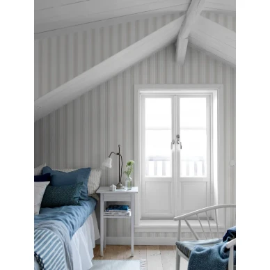 Hamnskär Stripe tapet på vit bakgrund med beige ränder image