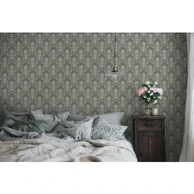 medaljong tapeter Alva på grön bakgrund och vitt mönster kuva