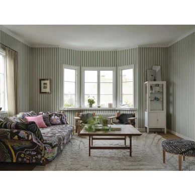 S10383 Gustaf vihrea olohuoneen raitatapetti Sandberg  kuva