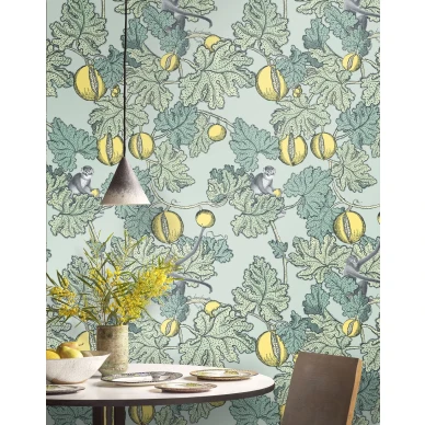 Keittion tapetti Cole et Sonilta sinikeltainen apinakuvio Frutto Proibito 114 1002 kuva