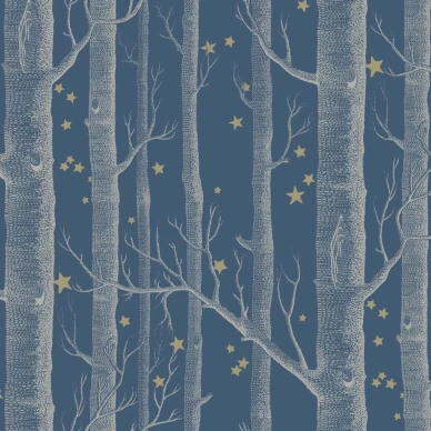 Cole & Son Woods & Stars trädtapet mörkblå-guld kuva