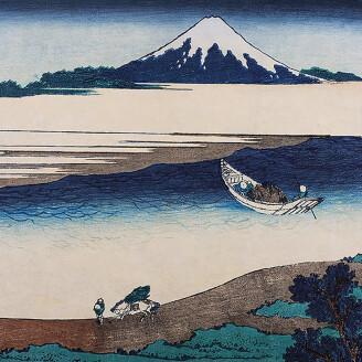 Hokusai sininen beige maisematapetti 3139 Borastapeterilta kuva
