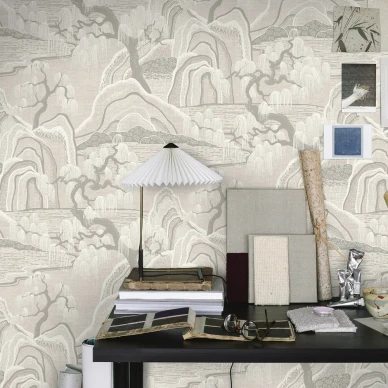 Indigo Garden harmaa maisematapetti tyohuoneeseen image