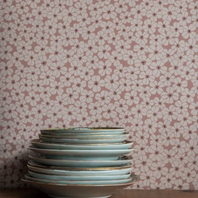 Flower Shower roosa kukkatapetti ruokasaliin Langelid von Bromssenilta kuva