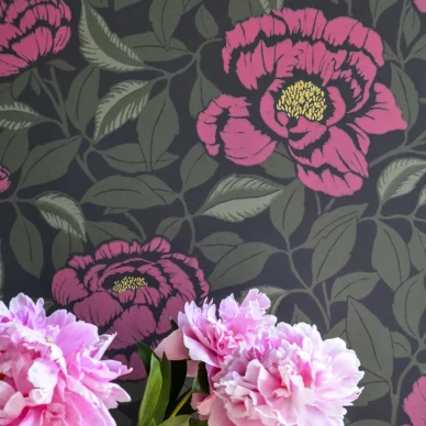 My Peony Garden roosa vihrea kukkatapetti kuva