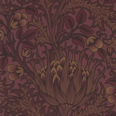 Artichoke viininpunainen kasvitapetti Morris Wine kuva