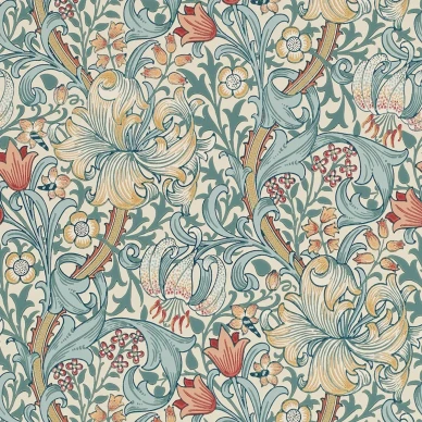 Golden Lily sininen kukkatapetti Morris Slate Manilla kuva