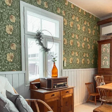 Morris Pimpernell vihrea olohuoneen kukktapetti image