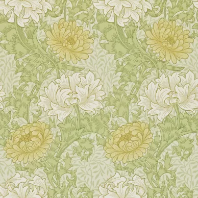 Chrysanthemum vihrea kukkatapetti Morris Pale Olive kuva