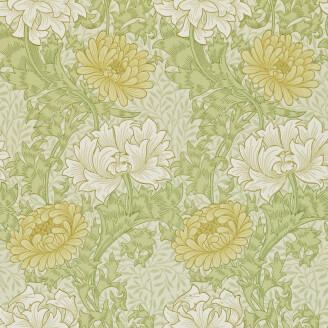 Chrysanthemum vihrea kukkatapetti Morris Pale Olive kuva