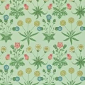 Daisy vihrea kukkatapetti Morris Pale Green Rose