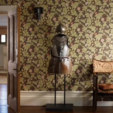 Leicester ruskea vihrea kukkatapetti Morrikselta image