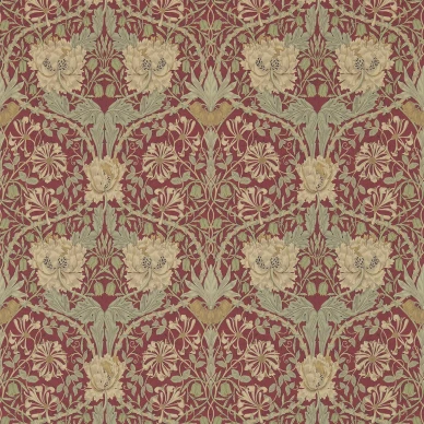 Honeysuckle and Tulip punainen kultainen kukkatapetti Morris Red Gold image