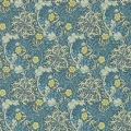 Morris Seaweed sininen keltainen kukkatapetti Morris Ink Woad