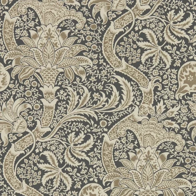 Indian musta ruskea kuviollinen tapetti Morris Charcoal Nickel kuva