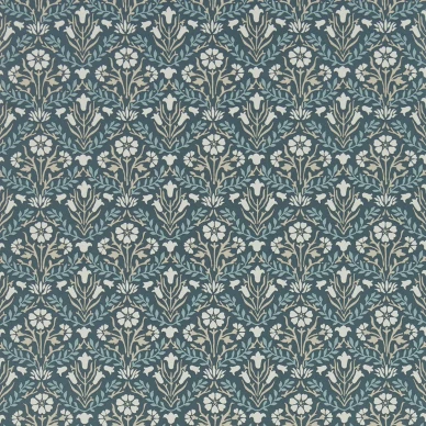 Morris Bellflowers tummansininen kukkatapetti Morris Indigo Linen kuva