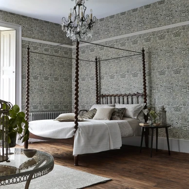 Wandle harmaa kukkatapetti makuuhuoneeseen Morrikselta kuva